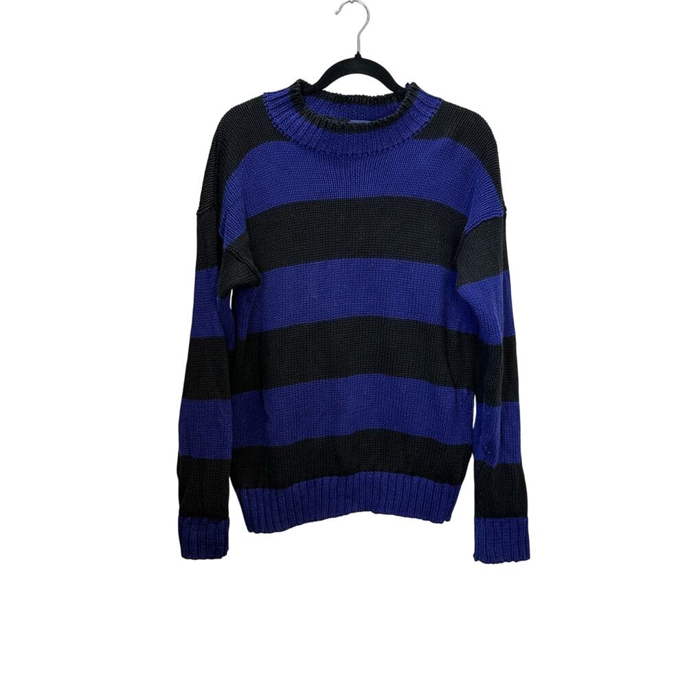 Vintage Gap Fisherman Cableknit Blue Black Striped Oversized Sweater size Small